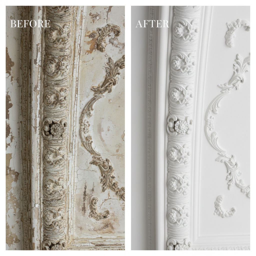 Intricate ceiling rose restoration in a luxury London residence - The Painters London