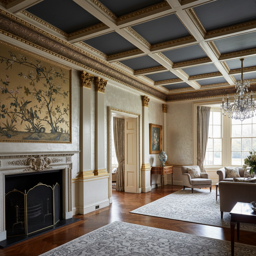 A high-end interior renovation featuring ornate mouldings and bespoke finishes - The Painters London